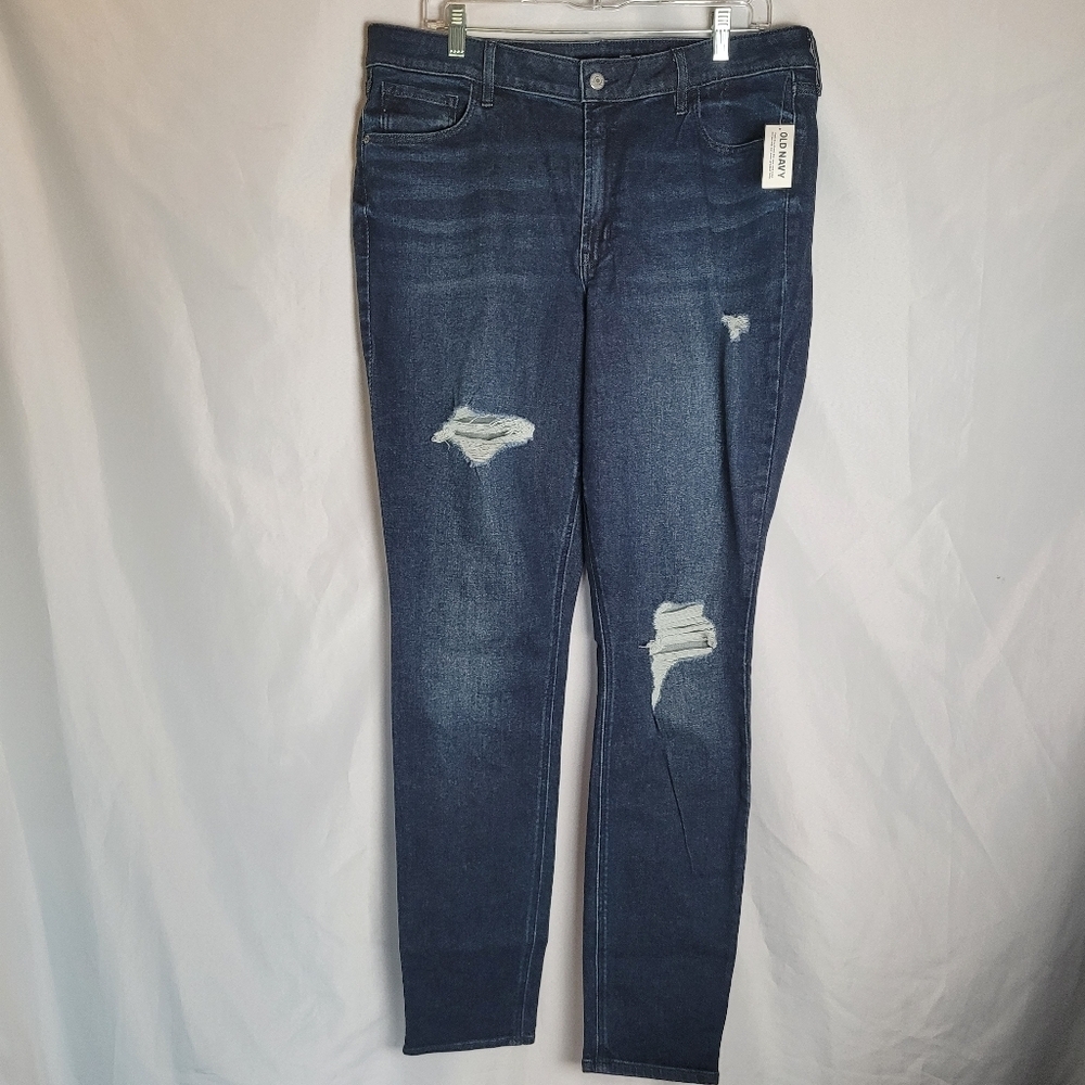 NWT Old Navy Women's Darkwash Midrise Rockstar Skinny Jeans Distress Size 16Tall